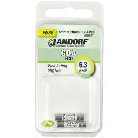 Jandorf 60671 Fast Acting Fuse, 6.3 A, 250 V, 1500 A Interrupt, Ceramic Body