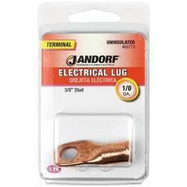 Jandorf 60773 Electrical Lug, 1/0 AWG Wire, 3/8 in Stud, Copper Contact, Brown