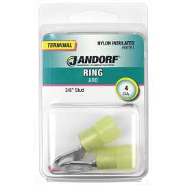 Jandorf 60781 Ring Terminal, 4 AWG Wire, 3/8 in Stud, Nylon Insulation, Copper Contact, Yellow