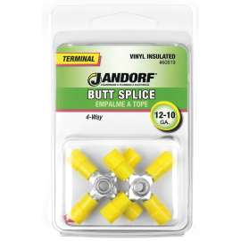 Jandorf 60819 Butt Splice Connector, 12 to 10 AWG Wire, Vinyl Insulation, Copper Contact, Yellow