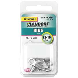 Jandorf 60834 Ring Terminal, 12 to 10 AWG Wire, #10 Stud, Copper Contact