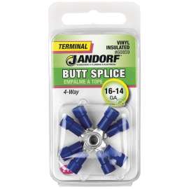 Jandorf 60859 Butt Splice Connector, 16 to 14 AWG Wire, Vinyl Insulation, Copper Contact, Blue