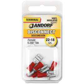 Jandorf 60947 Disconnect Terminal, 22 to 18 AWG Wire, Vinyl Insulation, Copper Contact, Red