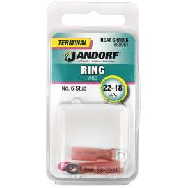 Jandorf 60961 Ring Terminal, 22 to 18 AWG Wire, #6 Stud, Pink