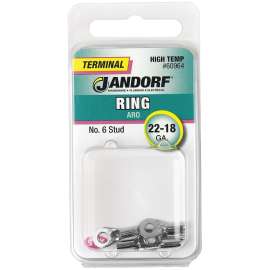 Jandorf 60964 Ring Terminal, 22 to 18 AWG Wire, #6 Stud, Copper Contact