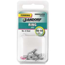 Jandorf 60966 Ring Terminal, 16 to 14 AWG Wire, #6 Stud, Copper Contact