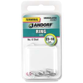 Jandorf 60967 Ring Terminal, 22 to 18 AWG Wire, #6 Stud, Copper Contact