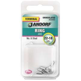 Jandorf 60968 Ring Terminal, 22 to 18 AWG Wire, #8 Stud, Copper Contact
