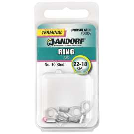 Jandorf 60969 Ring Terminal, 22 to 18 AWG Wire, #10 Stud, Copper Contact