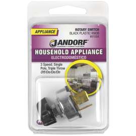 Jandorf 61034 Single Circuit Rotary Switch, 1 A, 125 V, SPTT, Plastic, Black