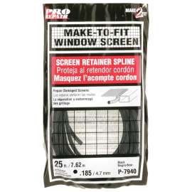 Make-2-Fit P7940 Screen Retainer Spline, 0.185 in D, 25 ft L, Vinyl, Black, Round
