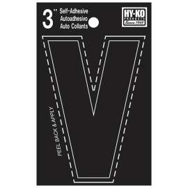 HY-KO 30400 Series 30432 Die-Cut Letter, Character: V, 3 in H Character, Black Character, Vinyl