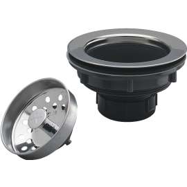 Keeney 250SS Basket Strainer with Fixed Post, 4-3/8 in Dia, Plastic, 3-1/8 in Dia Mesh, For: 3-1/2 in Dia Opening Sink