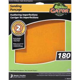 Gator 7265-012 Sanding Sheet, 11 in L, 9 in W, 180 Grit, Aluminum Oxide Abrasive