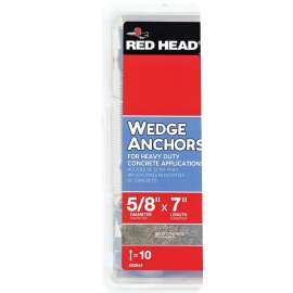 RED HEAD TruBolt 03044 Wedge Anchor, 5/8 in Dia, 7 in L, Steel, Zinc