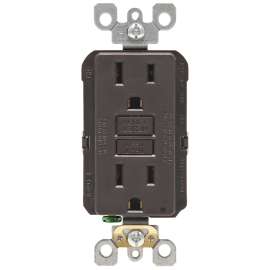 Leviton R00-GFNT1-00K GFCI Receptacle, 2 -Pole, 15 A, 125 V, Back, Side Wiring, NEMA: 5-15R, Brown