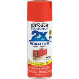 RUST-OLEUM PAINTER'S Touch 263149 Satin Spray Paint, Satin, Fire Orange, 12 oz, Aerosol Can
