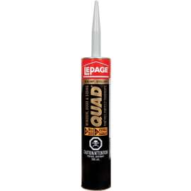 LePage Quad 1306768 Window Door and Siding Sealant, Clear, 7 to 14 days Curing, 20 to 100 deg F, 295 mL Cartridge