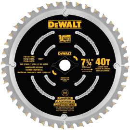 DeWALT DWA31740 Decking Saw Blade, 7-1/4 in Dia, 5/8 in Arbor, 40-Teeth