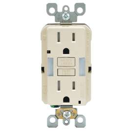 Leviton R96-GFNL1-00T GFCI Duplex Receptacle with Guide Light, 2 -Pole, 15 A, 125 V, Back, Side Wiring, NEMA: 5-15R