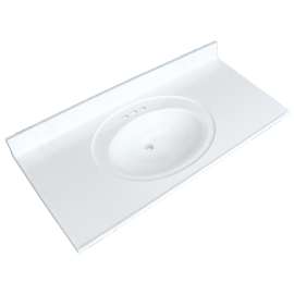 Luxo Marble POSB4922-4-S Vanity Top, 49 in OAL, 22 in OAW, Marble, White, Oval Bowl