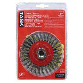 Task T25675 Wire Wheel Brush, 4 in Dia, 5/8-11 in Arbor/Shank, Stringer Bead Twist Bristle, Steel Bristle