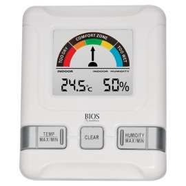 BIOS Weather 258BC Indoor Hygrometer-Thermometer, 14 to 122 deg F Temperature Range, +/-2 deg F Accuracy, Battery