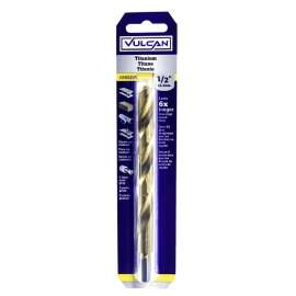 Vulcan Drill Bit, 1/2 In Dia X 6 In L, Straight Shank, High Speed Steel, Titanium Nitride Coated