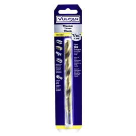 Vulcan Drill Bit, 7/16 In Dia X 5-5/8 In L, 3/8 In Reduced Shank, High Speed Steel, Titanium Nitride Coated