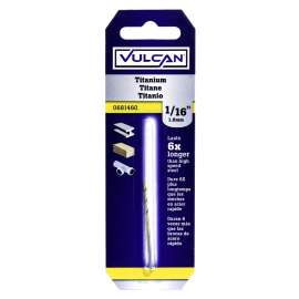 Vulcan Drill Bit, 1/16 In Dia X 1-7/8 In L, Straight Shank, High Speed Steel, Titanium Nitride Coated