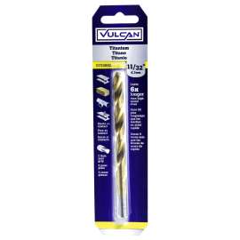 Vulcan Drill Bit, 11/32 In Dia X 4-3/4 In L, Straight Shank, High Speed Steel, Titanium Nitride Coated