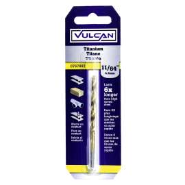 Vulcan Drill Bit, 11/64 In Dia X 3-1/4 In L, Straight Shank, High Speed Steel, Titanium Nitride Coated