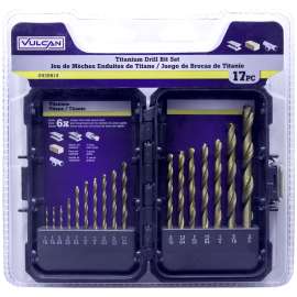 Vulcan Drill Bit Set, 1/64 - 3/8 In, 17 Pieces, 3-Flat Shank, Titanium
