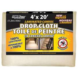 Fonora Textile StainPRO Professional 990 Drop Cloth, 4 ft L, 20 ft W, Canvas/Polypropylene, Natural