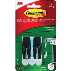 Command 17065S-AWES Wire Hook, 2 lb, 2-Hook, Plastic/Stainless Steel, Slate