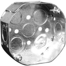 HUBBELL 54151KBAR Octagonal Box, 4 in OAW, 1-1/2 in OAD, 8 -Knockout, Metal Housing Material