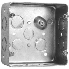 HUBBELL 72171KBAR Ceiling Box, 4-11/16 in W, 1-1/8 in D, 4-11/16 in H, 8 -Knockout, Metal