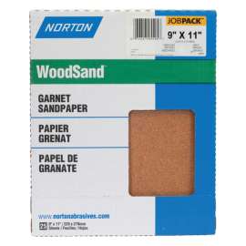 NORTON WoodSand 07660705505 Sanding Sheet, 11 in L, 9 in W, Medium, 100 Grit, Garnet Abrasive, Paper Backing
