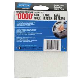 NORTON 01726 Steel Wool, 4-3/8 in L, 5-1/2 in W, #0000 Grit, Super Fine, White