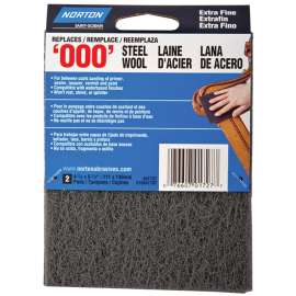 NORTON 01727 Steel Wool, 4-3/8 in L, 5-1/2 in W, #000 Grit, Extra Fine, Gray