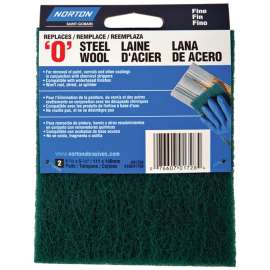 NORTON 01728 Steel Wool, 4-3/8 in L, 5-1/2 in W, #0 Grit, Fine, Green