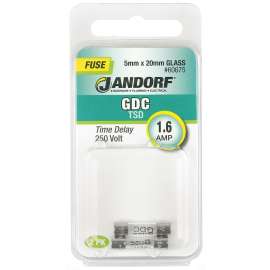 Jandorf 60675 Time Delay Fuse, 1.6 A, 250 V, 35 A Interrupt, Glass Body