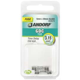 Jandorf 60678 Time Delay Fuse, 3.15 A, 250 V, 35 A Interrupt, Glass Body
