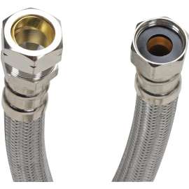 FLUIDMASTER B4H18 High-Flexible Water Heater Connector, 3/4 in, FIP x Compression, Stainless Steel, Nickel, 18 in L