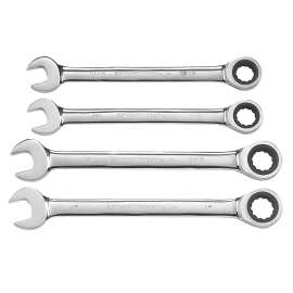 GearWrench 9309D Wrench Set, 4-Piece, Steel, Polished Chrome, Specifications: SAE Measurement