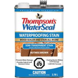 Thompson's WaterSeal THC017204-16 Wood Stain and Sealant, Semi-Transparent, Nutmeg Brown, 3.78 L
