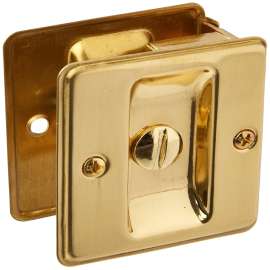 Schlage 991-605 Pocket Door Lock, Left, Right Hand, Brass, 1-3/8 to 1-1/2 in Thick Door