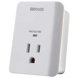 Woods 41008 Surge Protector, 120 VAC, 15 A, 1 -Outlet, 1080 J Energy, White