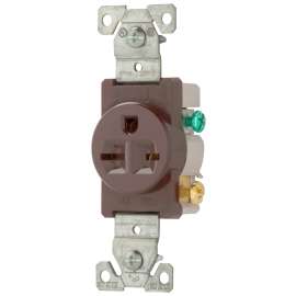 EATON 816B-BOX Single Receptacle, 2 -Pole, 250 V, 15 A, Side Wiring, NEMA: NEMA 6-15R, Brown