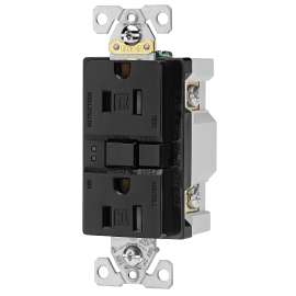 EATON TRSGF15BK-SPL GFCI Outlet Box, 125 V, 15 A, NEMA: NEMA 5-15R, Back and Side Wiring, Black
